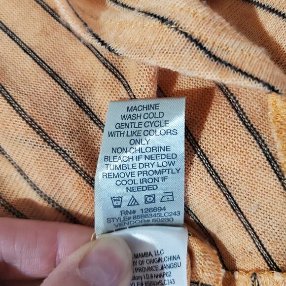 BKE Flax Striped Embroidered Crochet Cuff Long Sleeve Top Womens Size S Orange - Picture 10 of 11